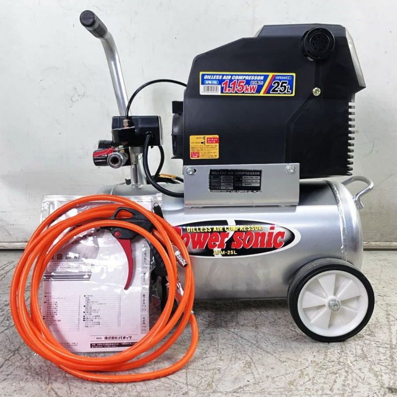 €€POWERSONIC オイルレスエアコンプレッサー APM-25L パオック APM-25L オイルレスエアコンプレッサー25Lタンク