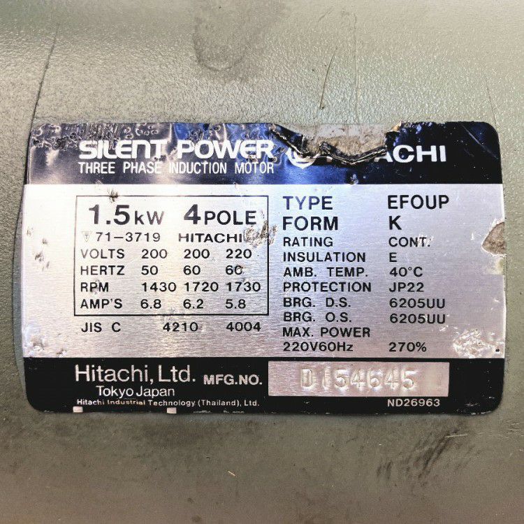 日立製 三相誘導モータ 1. 5KW EFOUP-K 4P EFOUP-K 4P 1.5KW 三相